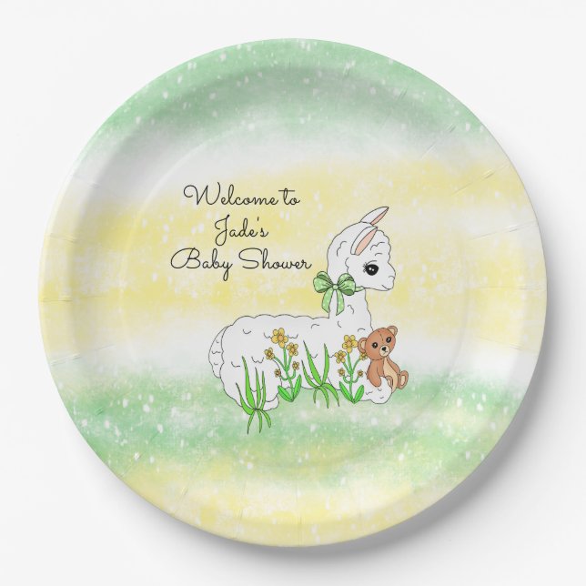 Babydusche aus Llama und Teddy Bear Pappteller (Vorderseite)