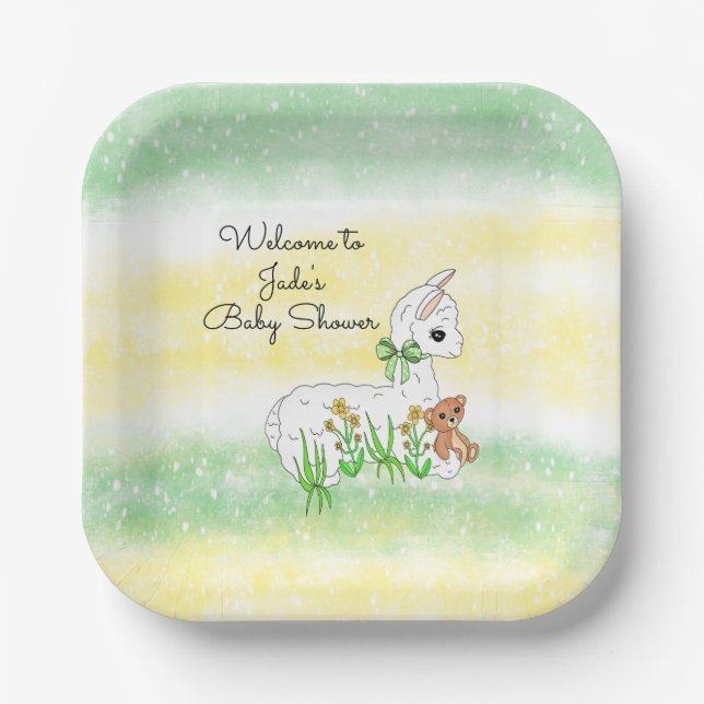 Babydusche aus Llama und Teddy Bear Pappteller (Vorderseite)