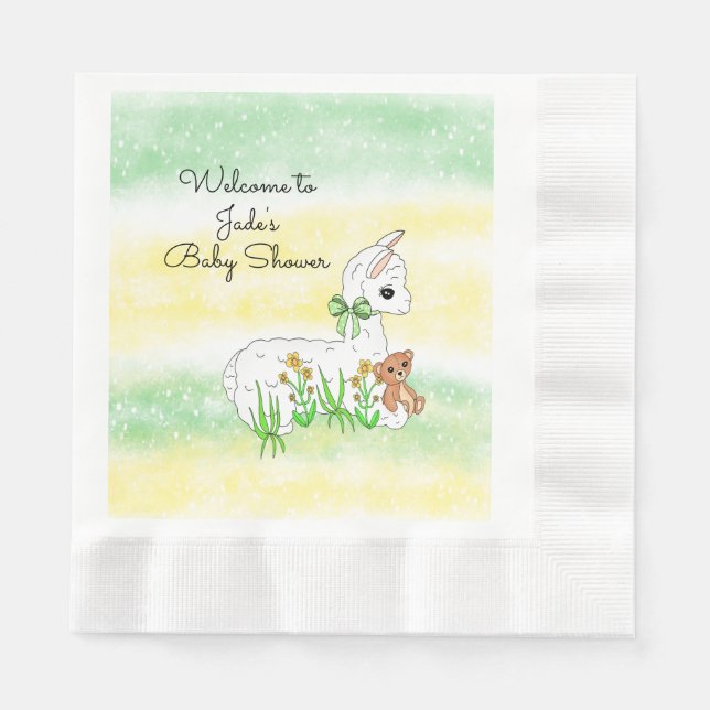 Babydusche aus Llama und Teddy Bear Serviette (Vorderseite)
