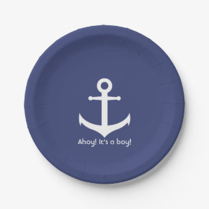 Babydusche aus Nautic Blue und White Boy Pappteller