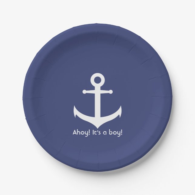 Babydusche aus Nautic Blue und White Boy Pappteller (Vorderseite)