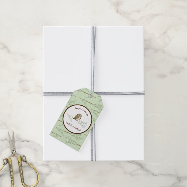 Babydusche aus Owl Woodland Geschenkanhänger (Mit Garn)