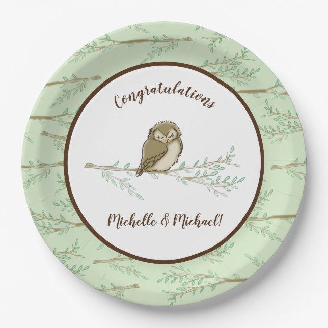 Babydusche aus Owl Woodland Pappteller (Vorderseite)
