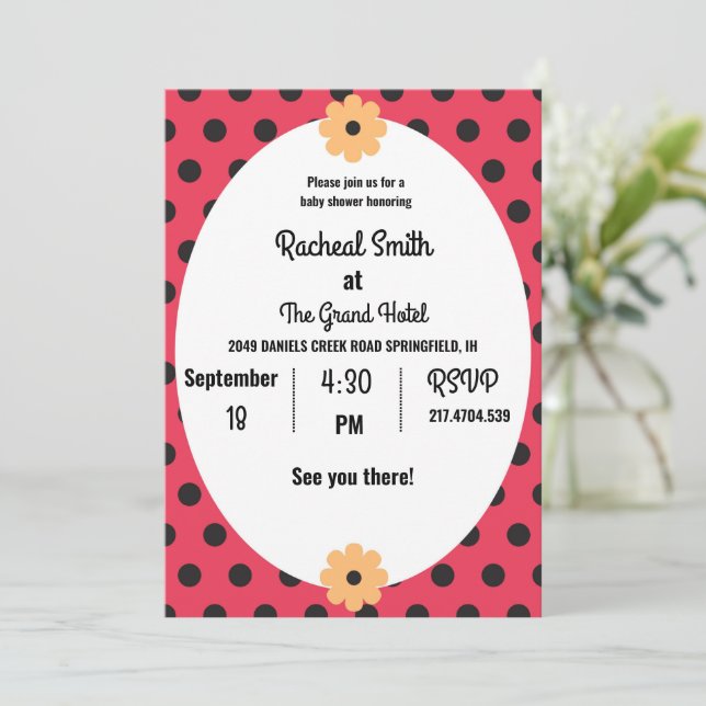 Babydusche aus Rot und Schwarz Einladung (Stehend Vorderseite)