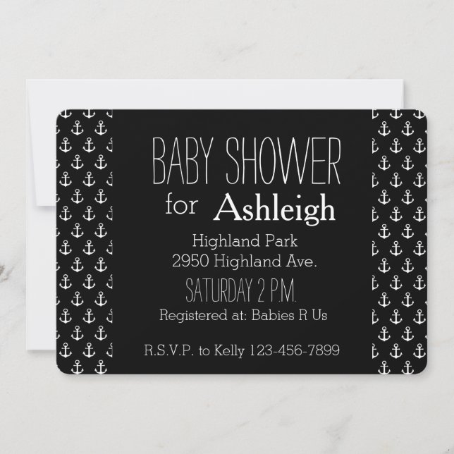 Babydusche aus schwarzem und weißem Anker Einladung (Vorderseite)