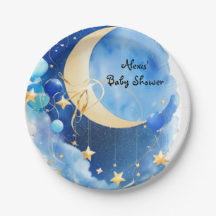 Babydusche aus Sternen und Mond Pappteller