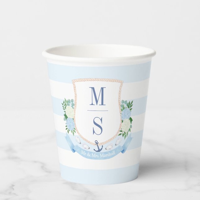 Babydusche aus Wappen in Blau und Weiß Pappbecher (Vorderseite)