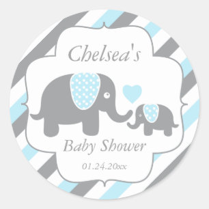 Babydusche aus Weiß, Blau und Graustreifen Runder Aufkleber