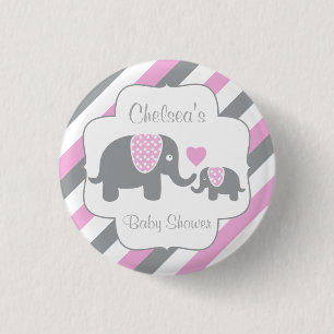 Babydusche aus Weiß, Rosa und Gray Stripe Button