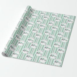Babydusche aus weißem, grauem und grünem Streifen Geschenkpapier
