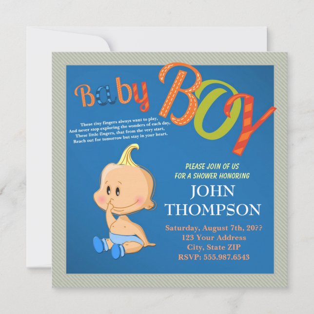 Babydusche Baby Boy Blue Funny Finger Card Einladung (Vorderseite)