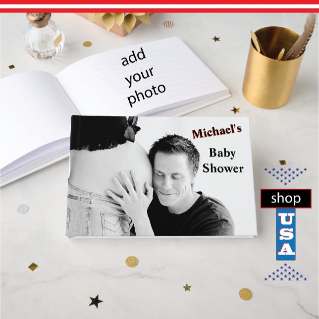 Babydusche 🍼 Baby Bump Foto Monogram Gästebuch (Von Creator hochgeladen)