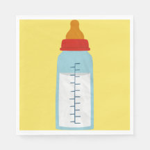 Babydusche - Babyflasche auf gelbem Luncheon