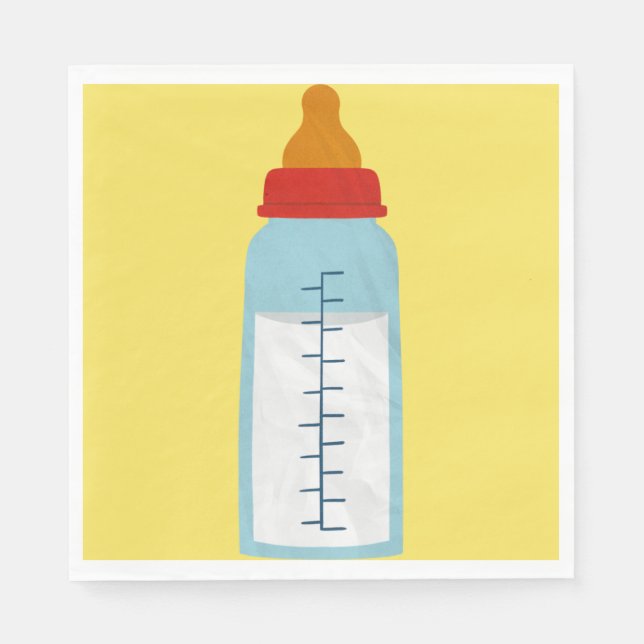 Babydusche - Babyflasche auf gelbem Luncheon Serviette (Vorderseite)