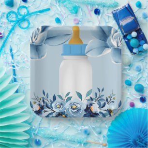 Babydusche - Babyflasche - Blume Mittagessen Pappteller