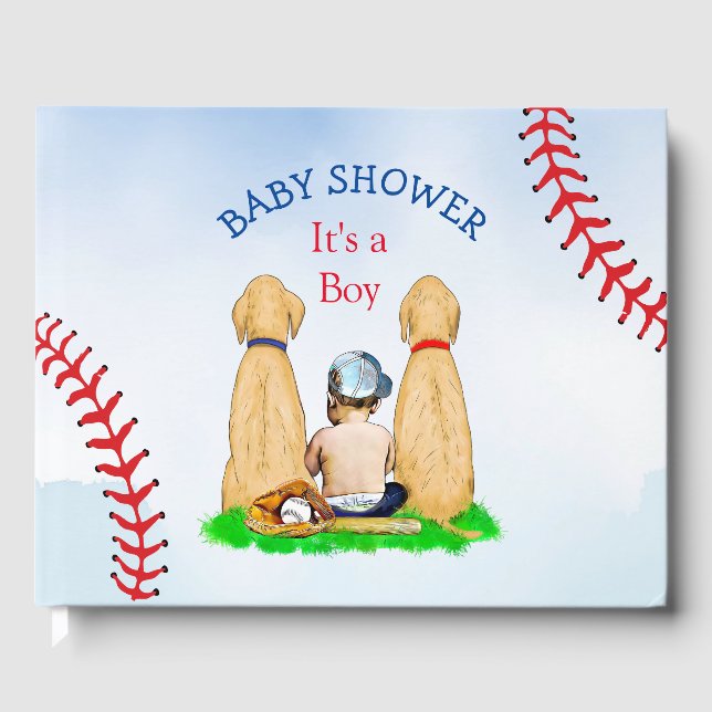Babydusche Baseball 2 Labradore und Baby Gästebuch (Vorderseite)