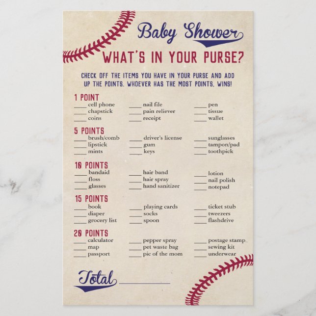 Babydusche Baseball, was in Ihrer Tasche ist Flyer (Vorne)