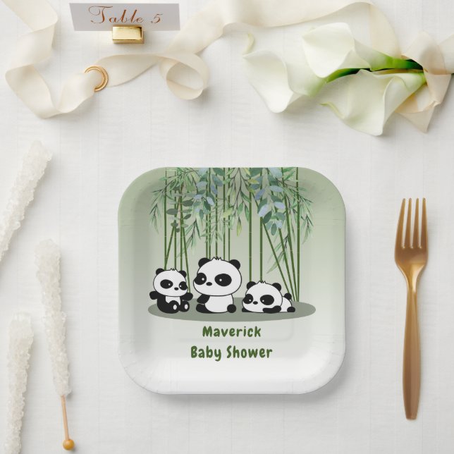 Babydusche Bear Greenery Bamboo Pappteller (Hochzeit)