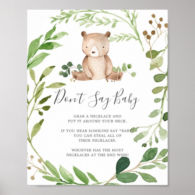 Babydusche Bear Say Baby Sign nicht Poster (Vorne)