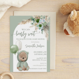 Babydusche Bearly Wait Green Boho Bear Einladung