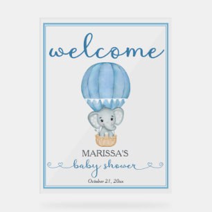 Babydusche Begrüßung Blauer Elephant Acrylschild