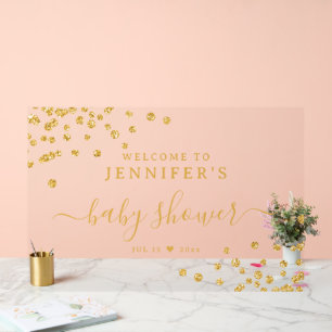 Babydusche Begrüßung Gold Glitzer Confetti Acrylschild