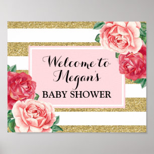 Babydusche Begrüßung Rosa Rosa Blüte Poster
