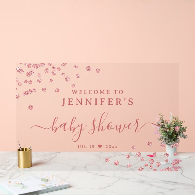 Babydusche Begrüßung Rose Gold Glitzer Confetti Acrylschild (Hochzeit)
