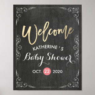 Babydusche Begrüßung Schwarz-weiße Blumenkhalkappe Poster