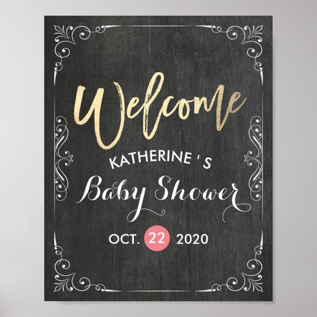 Babydusche Begrüßung Schwarz-weiße Blumenkhalkappe Poster (Vorne)