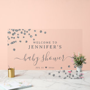 Babydusche Begrüßung Silver Glitzer Confetti Acrylschild