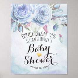 Babydusche Begrüßung Wasserfarbe Boho Blume Feathe Poster