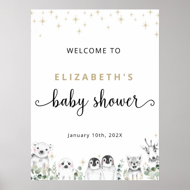 Babydusche Begrüßung Winter Wunderland Tiere Post Poster (Vorne)