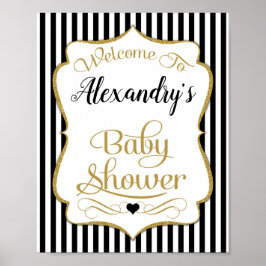 Babydusche Begrüßungszeichen Schwarzes Gold Elegan Poster