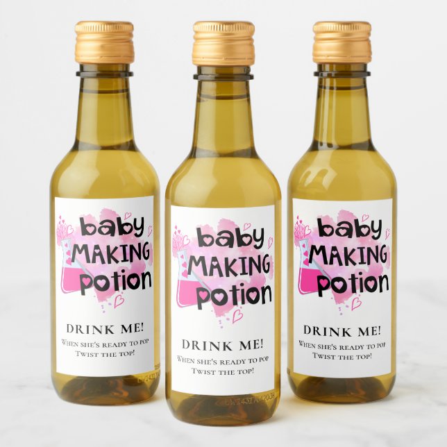 Babydusche bevorzugt Baby Maaking Potion Rosa Herz Weinetikett (Flaschen)
