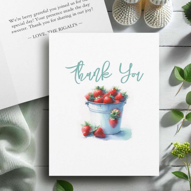 Babydusche bevorzugt Bags Wasserfarbenbeeren Dankeskarte (Strawberry baby shower thank you cards for a berry sweet theme.)
