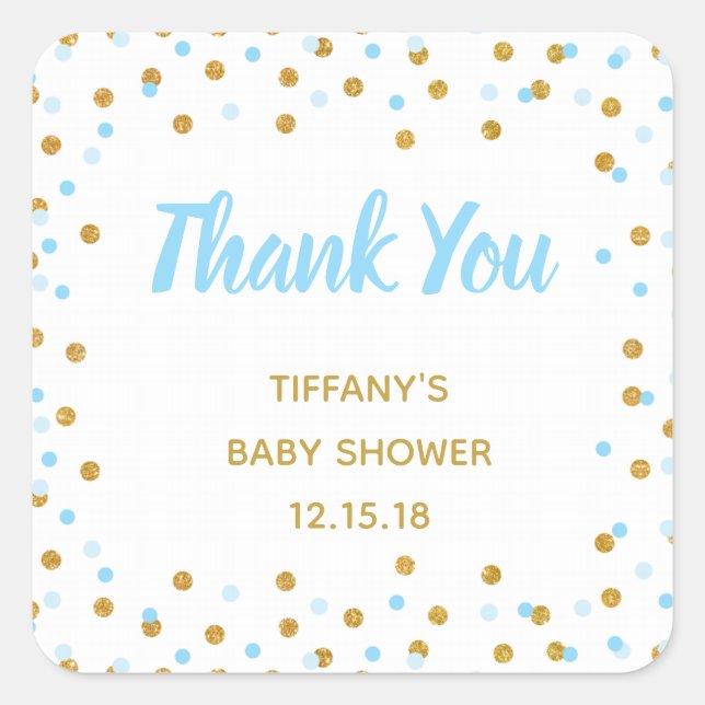 Babydusche bevorzugt Stickers Blue Gold Glitzer (Vorderseite)