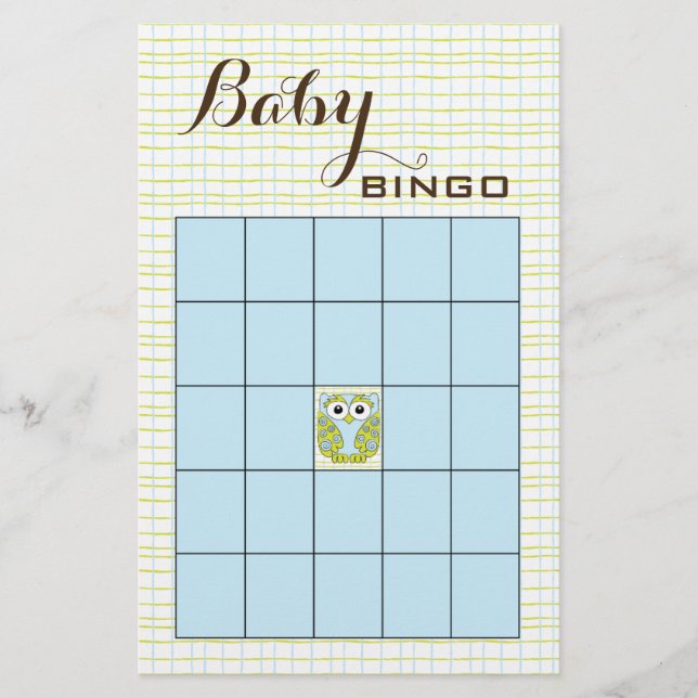 Babydusche BINGO Blue Green OWL Flyer (Vorne)