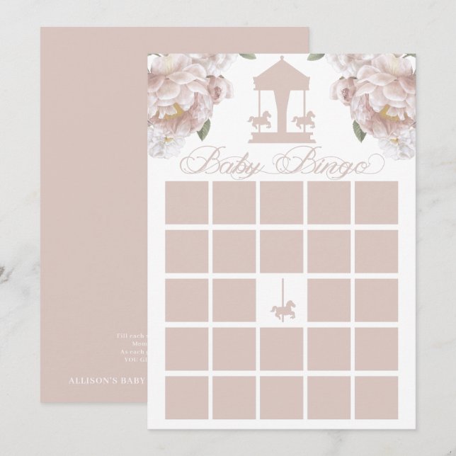 Babydusche Bingo Card | Carousel Floral Einladung (Vorne/Hinten)