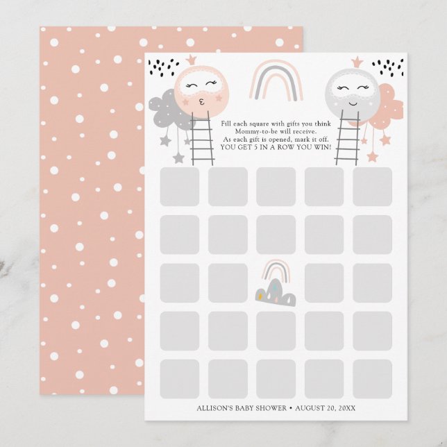 Babydusche Bingo Card | Weg zum Mond Einladung (Vorne/Hinten)