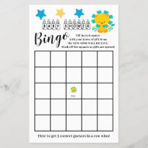 Babydusche Bingo farbenfrohe Löwenspielkarte