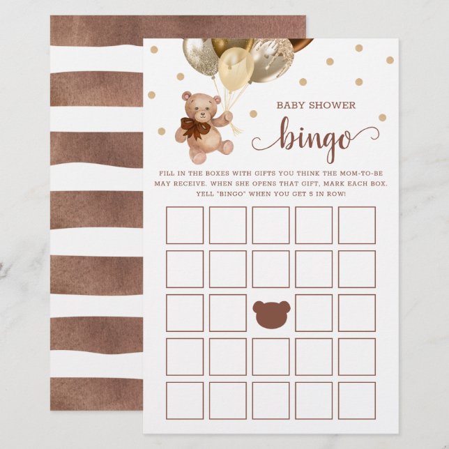Babydusche Bingo Game Gifts Bingo Teddy Bear (Vorne/Hinten)