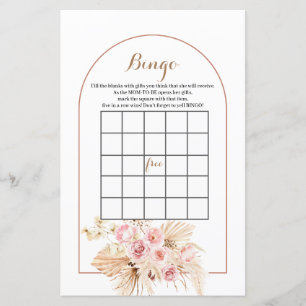 Babydusche Bingo Game Pink Floral Boho Pampas