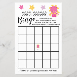 Babydusche Bingo Pink Lion Girl Game Card Flyer