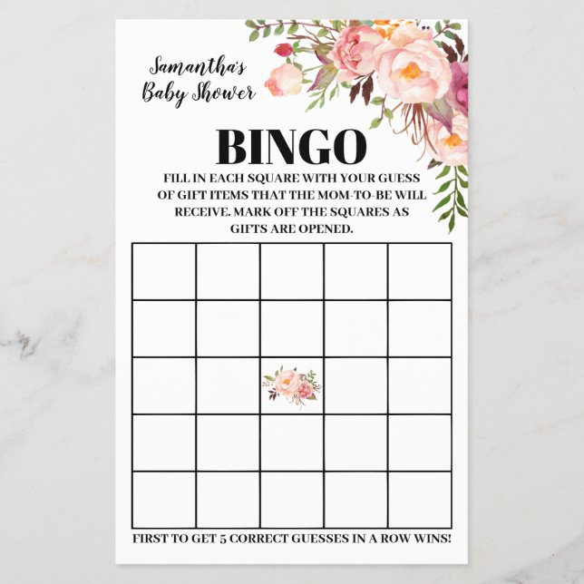 Babydusche Bingo Rosa zweisprachige Spielkarte Flyer (Vorne)