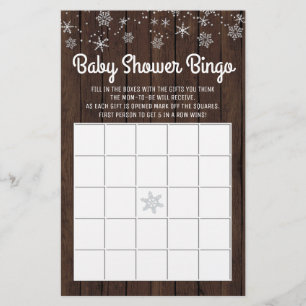 Babydusche Bingo Rustic Snowflake Baby Bingo Card