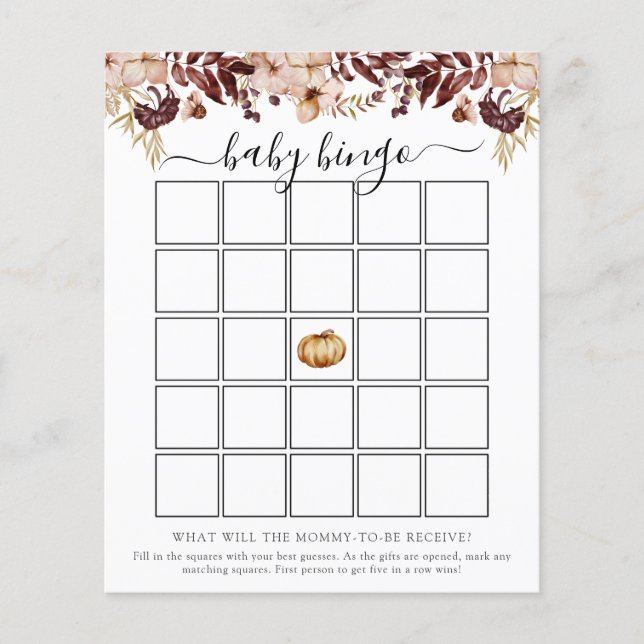 Babydusche Bingo Spielkarte vom Herbst (Vorderseite)