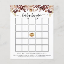 Babydusche Bingo Spielkarte vom Herbst
