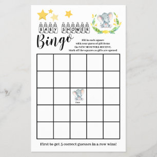 Babydusche Bingo Sweet Elephant Game Card Flyer