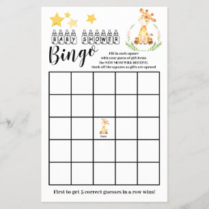Babydusche Bingo Sweet Giraffe Game Card Flyer